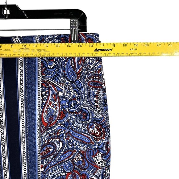 Talbots Womens 8 Paisley Color Block Blue Red Pencil Skirt Stretchy Career Artsy - Picture 11 of 13
